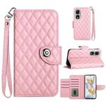 For Honor 90 Rhombic Texture Flip Leather Phone Case with Lanyard(Pink)
