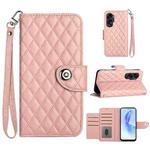 For Honor 90 Lite Rhombic Texture Flip Leather Phone Case with Lanyard(Coral Pink)