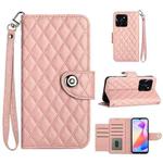 For Honor X6a Rhombic Texture Flip Leather Phone Case with Lanyard(Coral Pink)