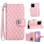 For Honor X6a Rhombic Texture Flip Leather Phone Case with Lanyard(Pink)