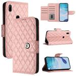 For Honor 9X 4G Global Rhombic Texture Flip Leather Phone Case with Lanyard(Coral Pink)