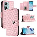 For Honor 60 Rhombic Texture Flip Leather Phone Case with Lanyard(Pink)