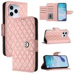 For Honor 60 SE Rhombic Texture Flip Leather Phone Case with Lanyard(Coral Pink)