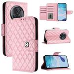 For Honor Magic5 Pro Rhombic Texture Flip Leather Phone Case with Lanyard(Pink)