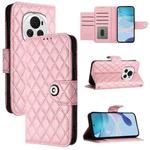 For Honor Magic6 Rhombic Texture Flip Leather Phone Case with Lanyard(Pink)