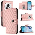 For Honor Magic6 Pro Rhombic Texture Flip Leather Phone Case with Lanyard(Coral Pink)