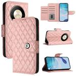 For Honor X9b / Magic6 Lite Rhombic Texture Flip Leather Phone Case with Lanyard(Coral Pink)