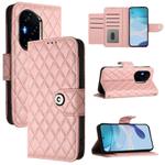 For Honor 300 Pro 5G / 300 Ultra Rhombic Texture Flip Leather Phone Case with Lanyard(Coral Pink)