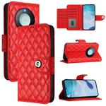 For Honor X9c Smart 5G Global Rhombic Texture Flip Leather Phone Case with Lanyard(Red)