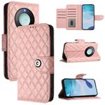 For Honor X9c Smart 5G Global Rhombic Texture Flip Leather Phone Case with Lanyard(Coral Pink)