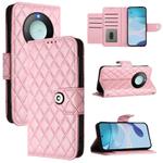 For Honor X9c Smart 5G Global Rhombic Texture Flip Leather Phone Case with Lanyard(Pink)