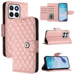 For Honor X8c 4G Global Rhombic Texture Flip Leather Phone Case with Lanyard(Coral Pink)