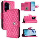 For Honor 400 Rhombic Texture Flip Leather Phone Case with Lanyard(Rose Red)