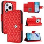 For Honor Power 5G Rhombic Texture Flip Leather Phone Case with Lanyard(Red)