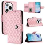 For Honor Power 5G Rhombic Texture Flip Leather Phone Case with Lanyard(Pink)