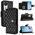 For Honor Play 60 5G Rhombic Texture Flip Leather Phone Case with Lanyard(Black)