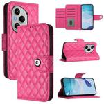 For Honor 400 Pro 5G Global Rhombic Texture Flip Leather Phone Case with Lanyard(Rose Red)