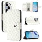 For Honor 400 Pro 5G Global Rhombic Texture Flip Leather Phone Case with Lanyard(White)