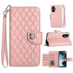 For OnePlus CE 3 Lite 5G / Nord N30 Rhombic Texture Flip Leather Phone Case with Lanyard(Coral Pink)