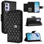 For OnePlus 9 Rhombic Texture Flip Leather Phone Case with Lanyard(Black)