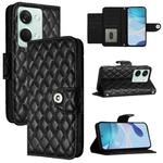 For OnePlus Ace 2V / Nord 3 Rhombic Texture Flip Leather Phone Case with Lanyard(Black)