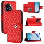 For OnePlus 11R Rhombic Texture Flip Leather Phone Case with Lanyard(Red)