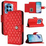For OnePlus 12R Rhombic Texture Flip Leather Phone Case with Lanyard(Red)