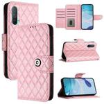 For OnePlus Nord CE 5G Rhombic Texture Flip Leather Phone Case with Lanyard(Pink)