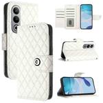 For OnePlus Nord CE4 Rhombic Texture Flip Leather Phone Case with Lanyard(White)