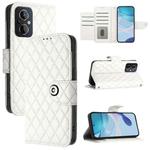 For OnePlus Nord N20 5G Rhombic Texture Flip Leather Phone Case with Lanyard(White)