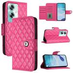 For OnePlus Nord N30 SE Rhombic Texture Flip Leather Phone Case with Lanyard(Rose Red)