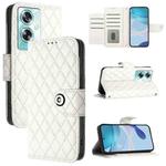 For OnePlus Nord N30 SE Rhombic Texture Flip Leather Phone Case with Lanyard(White)