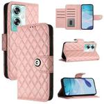 For OnePlus Nord N30 SE Rhombic Texture Flip Leather Phone Case with Lanyard(Coral Pink)