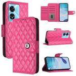 For OnePlus Nord N300 Rhombic Texture Flip Leather Phone Case with Lanyard(Rose Red)