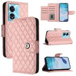 For OnePlus Nord N300 Rhombic Texture Flip Leather Phone Case with Lanyard(Coral Pink)