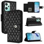 For OnePlus Nord 2 Lite Rhombic Texture Flip Leather Phone Case with Lanyard(Black)
