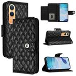 For OnePlus Nord CE4 Lite Rhombic Texture Flip Leather Phone Case with Lanyard(Black)