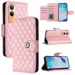 For OnePlus Nord CE4 Lite Rhombic Texture Flip Leather Phone Case with Lanyard(Pink)