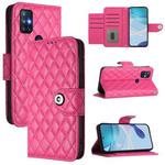 For OnePlus Nord N10 5G Rhombic Texture Flip Leather Phone Case with Lanyard(Rose Red)