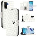 For OnePlus Ace 5 Racing Rhombic Texture Flip Leather Phone Case with Lanyard(White)