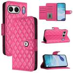 For OnePlus Nord 4 5G Global Rhombic Texture Flip Leather Phone Case with Lanyard(Rose Red)