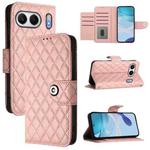 For OnePlus Nord 4 5G Global Rhombic Texture Flip Leather Phone Case with Lanyard(Coral Pink)
