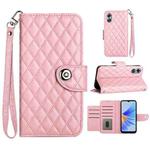 For OPPO A17 Rhombic Texture Flip Leather Phone Case with Lanyard(Pink)