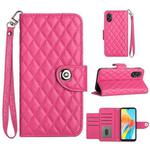 For OPPO A38 4G / A18 4G Rhombic Texture Flip Leather Phone Case with Lanyard(Rose Red)