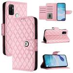 For OPPO A11s 4G Rhombic Texture Flip Leather Phone Case with Lanyard(Pink)