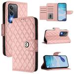 For OPPO A80 5G EU Rhombic Texture Flip Leather Phone Case with Lanyard(Coral Pink)