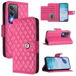 For OPPO K12x 5G Global Rhombic Texture Flip Leather Phone Case with Lanyard(Rose Red)