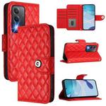 For OPPO A3 Pro 5G India Rhombic Texture Flip Leather Phone Case with Lanyard(Red)