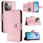 For OPPO A5 Pro 5G Global Rhombic Texture Flip Leather Phone Case with Lanyard(Pink)