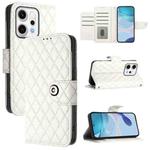 For OPPO Reno14 Pro 5G Global Rhombic Texture Flip Leather Phone Case with Lanyard(White)